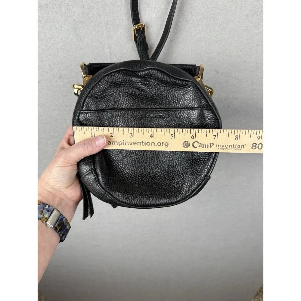 Vince Camuto Black Pebbled‎ Leather Round Crossbody Bag Gold Hardware Top Handle